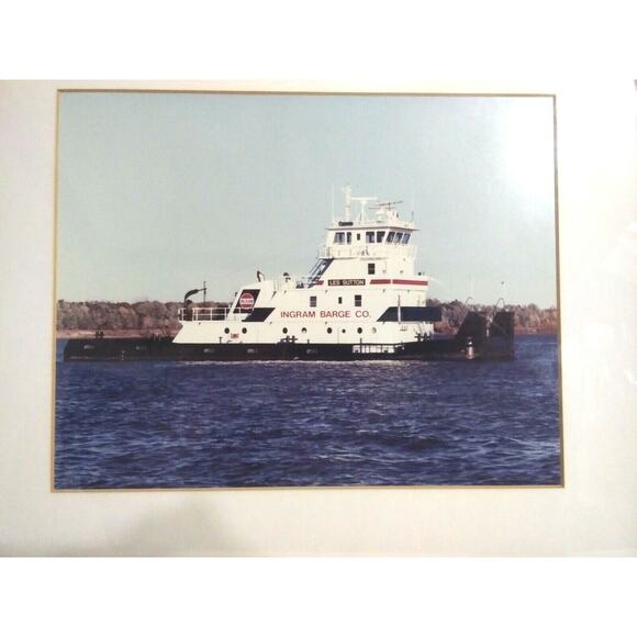 Framed Matted Photo Ingram Barge Les Sutton Barge River Mississippi - Picture 2 of 9